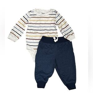 Carter’s 2-Piece Striped Long Sleeve Bodysuit & Navy Jogger Pants Set – Size 9M